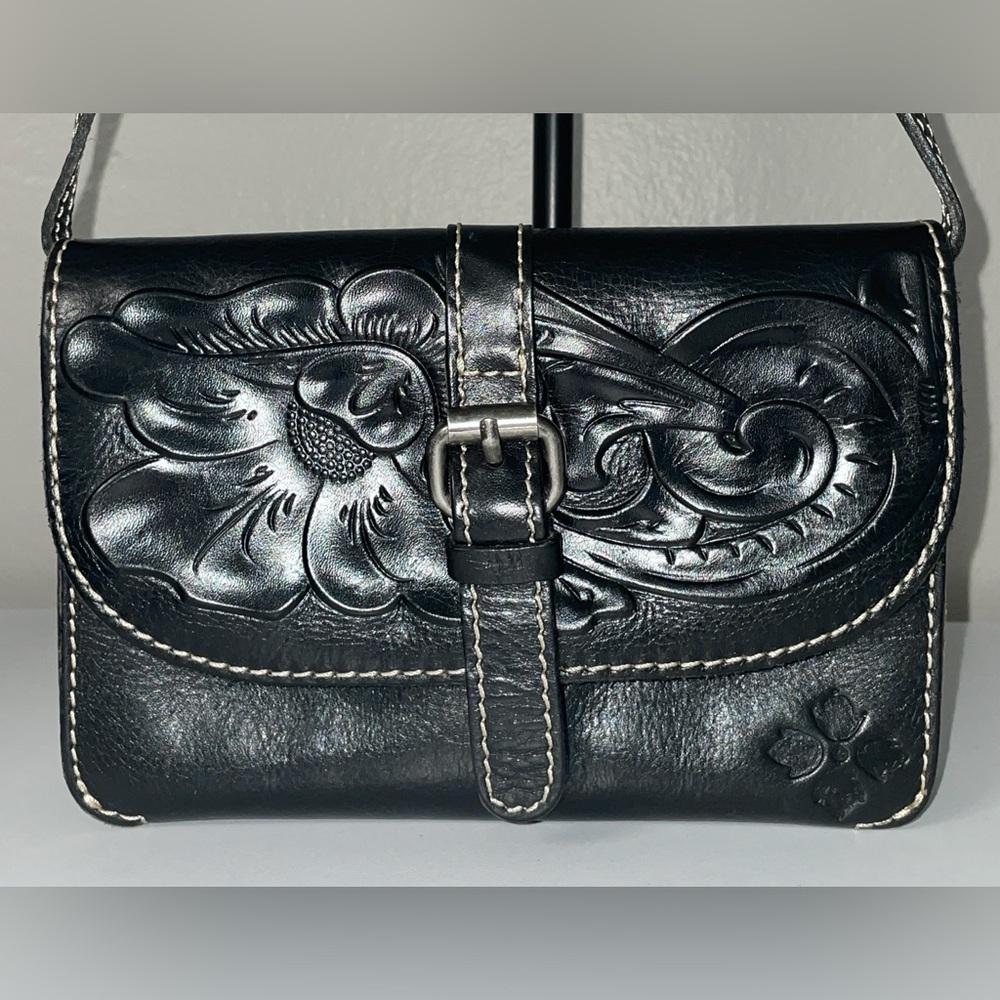Patricia Nash Black Tooled Leather Crossbody Bag
